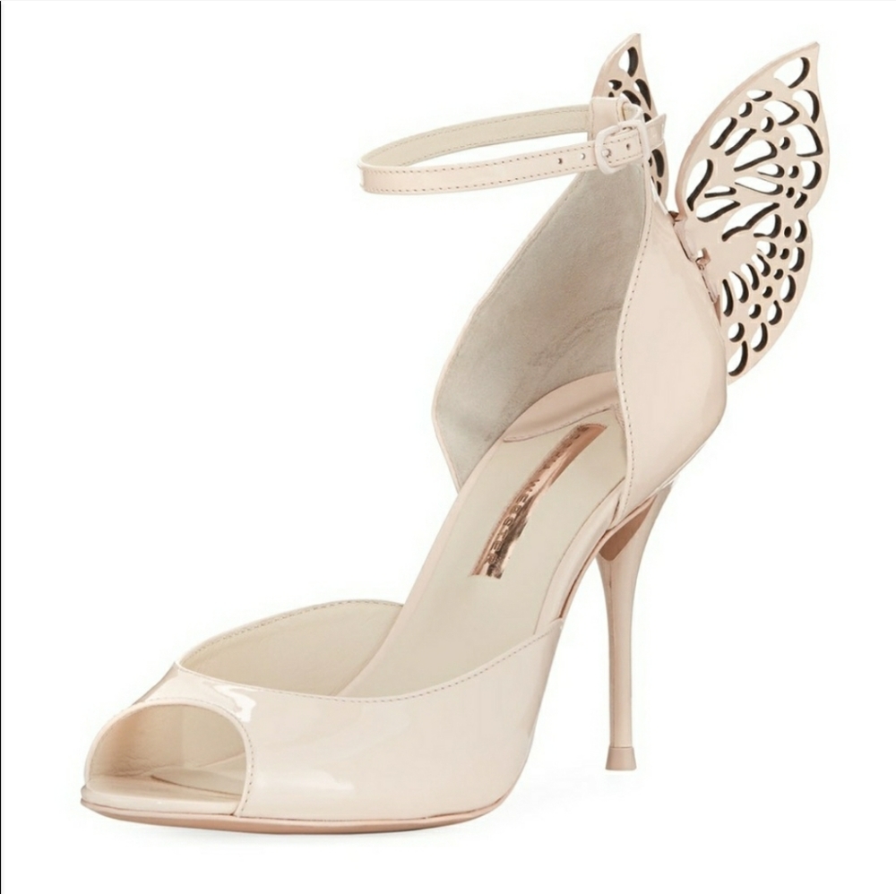 Sophia Webster Flutura Patent Nude Cream Butterfly Wing Heels D’Orsay Sandals